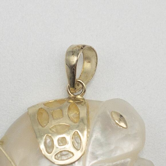 10K Yellow Gold Mother of Pearl Elephant Pendant - Picture 7 of 12